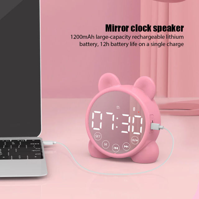 Wireless Bluetooth Speaker Mirror Sound Box Desktop Alarm Clock Subwoofer Music Player TF Card Mini Speaker Box For All Phone