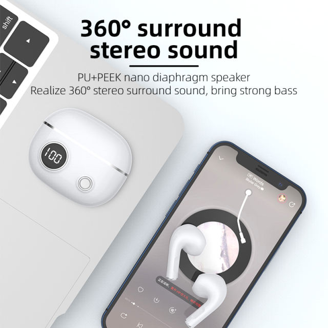 APRO8 Wireless Bluetooth Earphones Mini Stereo Sound Headphones TWS Retro Earbuds Power Digital Display Charging Box with Mic