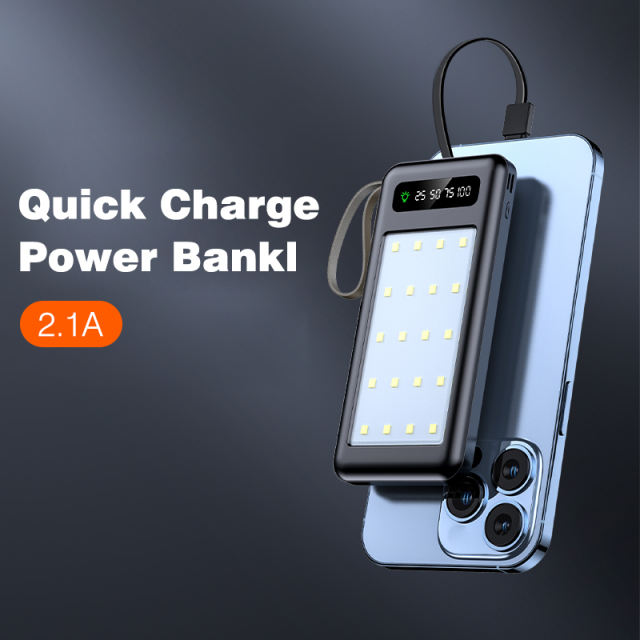 10000mAh Power Bank With Micro USB TYPE C Cable Portable Charger LED Light Outdoor Fast Charging PowerBank External Battery Pack