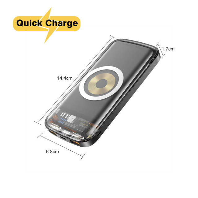 Power Bank Wireless Charging 22.5W 10000mAh Transparent External Battery Pack Mobile Phone Auxiliary Battery For iPhone Xiaomi Samsung