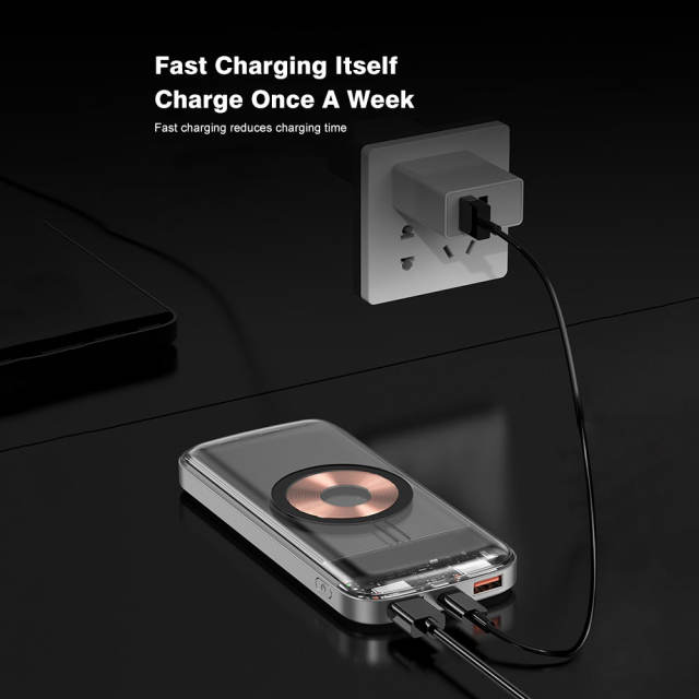 Power Bank Wireless Charging 22.5W 10000mAh Transparent External Battery Pack Mobile Phone Auxiliary Battery For iPhone Xiaomi Samsung