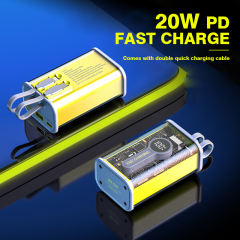 10000mAh Transparent Fast Charging Power Bank Smart Display Screen Portable External Spare Battery Pack for iPhone 14 13 Samsung Xiaomi