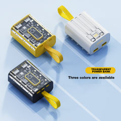 Transparent 10000mAh Power Bank 2.1A Fast Charge Backup Battery Pack for iPhone 14 13 12 Pro Huawei Xiaomi Samsung Powerbank with LED Light