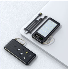 Fast Charging Embedded 4 Cables Portable Charger Power Bank 10000mAh with LED Camping Lantern Rechargeable PowerBank
