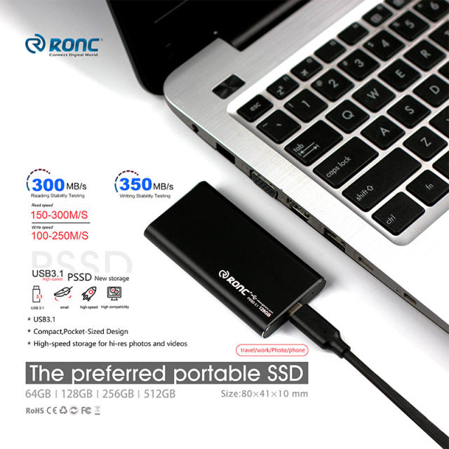 Portable SSD 512GB - USB 3.1 Type C Up to 350MB/S, USB C External Solid State Hard Drive
