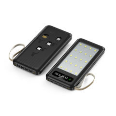 Fast Charging Embedded 4 Cables Portable Charger Power Bank 10000mAh with LED Camping Lantern Rechargeable PowerBank