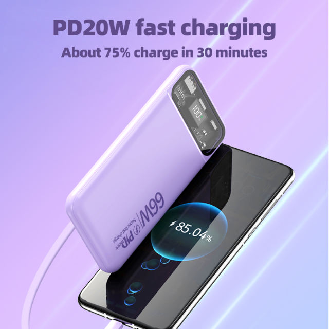 Portable Power Bank 10000mAh with Cables 22.5W Fast Charger LED Display Battery Pack Phone Charger powerbank