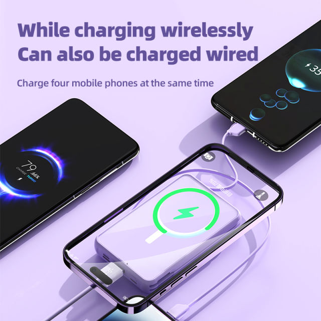Magnetic Wireless Power Bank 10000mAh Portable Charger 22.5W PD Fast Charging with Built-in Cables LED Display
