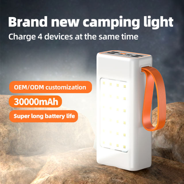 Fast Charging Cell Phone Power Banks Outdoor Hight Capacity 30000Mah Powerbank With Camping Led Light