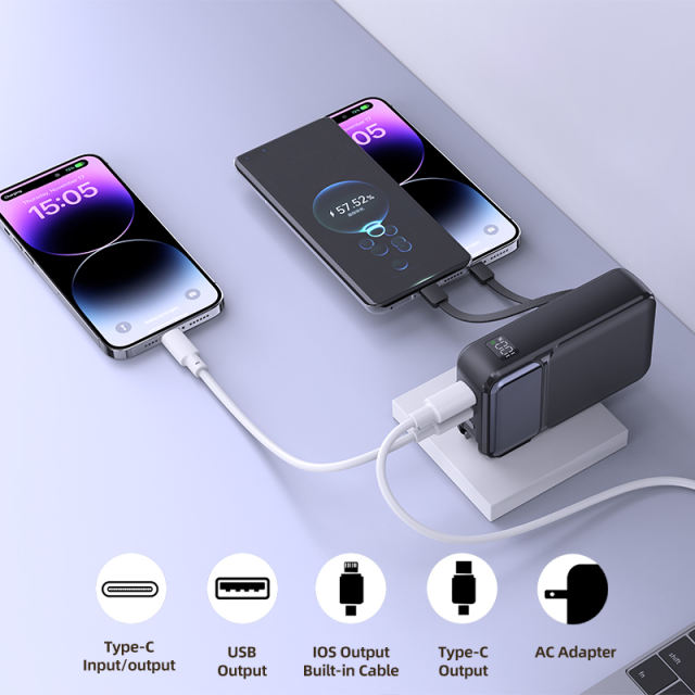 20000mAh Digital Display Comes with Plug Power Bank 22.5W Super Fast Charging Two-way Wall Plug Mobile Power Supply