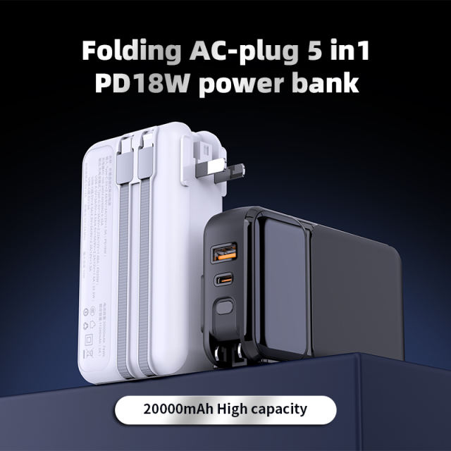 20000mAh Digital Display Comes with Plug Power Bank 22.5W Super Fast Charging Two-way Wall Plug Mobile Power Supply