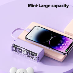 Mini Portable Charger Small Power Bank 5000mAh Battery Pack with Built-in USB C and LT Cables