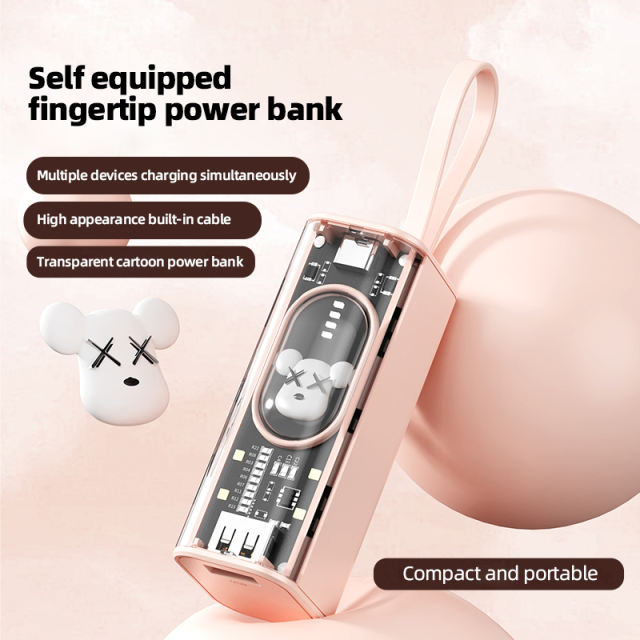 Mini Portable Charger Small Power Bank 5000mAh Battery Pack with Built-in USB C and LT Cables