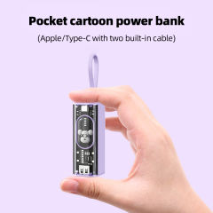 Mini Portable Charger Small Power Bank 5000mAh Battery Pack with Built-in USB C and LT Cables