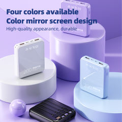 20000mAh Mini Power Bank Built in 4 Cables Portable Charger Mirror Screen LED Display