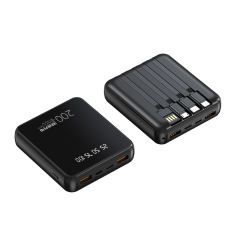20000mAh Mini Power Bank Built in 4 Cables Portable Charger Mirror Screen LED Display