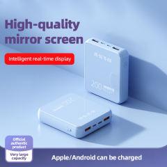 20000mAh Mini Power Bank Built in 4 Cables Portable Charger Mirror Screen LED Display