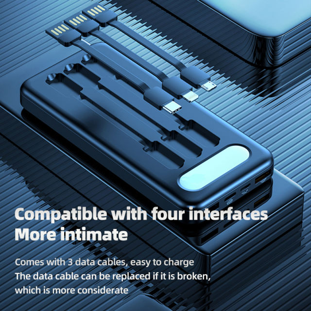USB C Power Bank Fast Charging PD3.0 PowerBank External Battery Pack with 4 Built-in Cables
