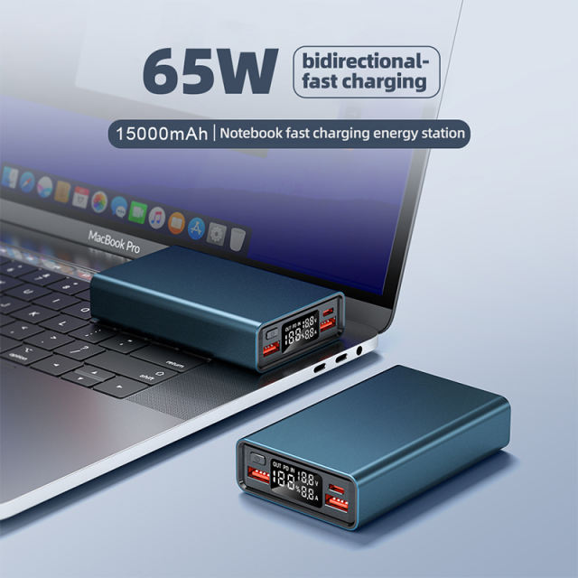 15000mAh 65W USB C Laptop Portable Charger, PD QC4.0 Fast Charging 3 Outputs Charger
