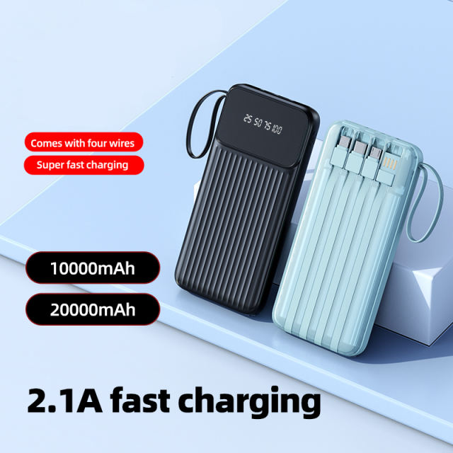Multi-colors Fast Charging with 4 Cables Power Bank 10000mah 20000mah