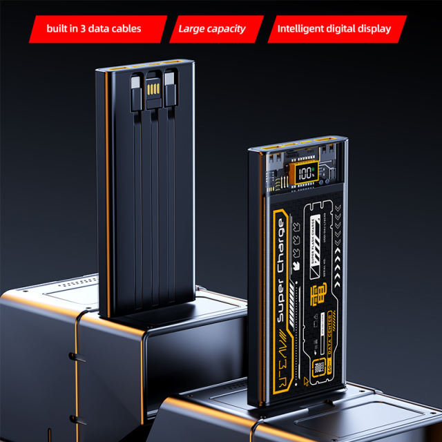 Fast Charging Transparent Cyber Punk 10000 mAh Power Bank with cables