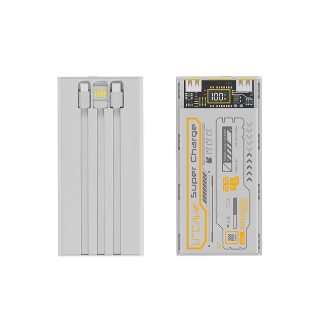 Fast Charging Transparent Cyber Punk 10000 mAh Power Bank with cables