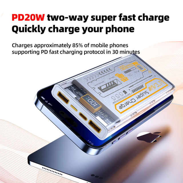 Fast Charging Transparent Cyber Punk 10000 mAh Power Bank with cables