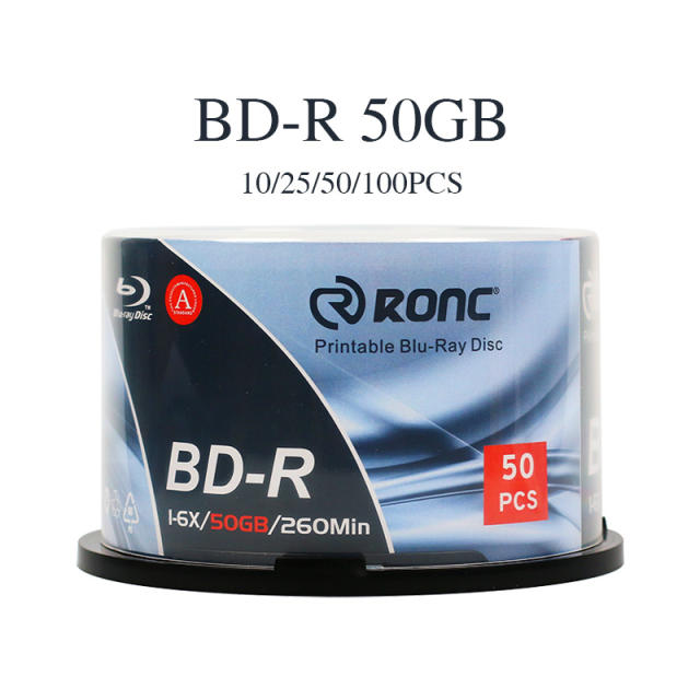 RONC BD-R 6X 25GB 50GB 100GB  Blu-ray Media White Inkjet Hub Printable Disc, Pack of 50