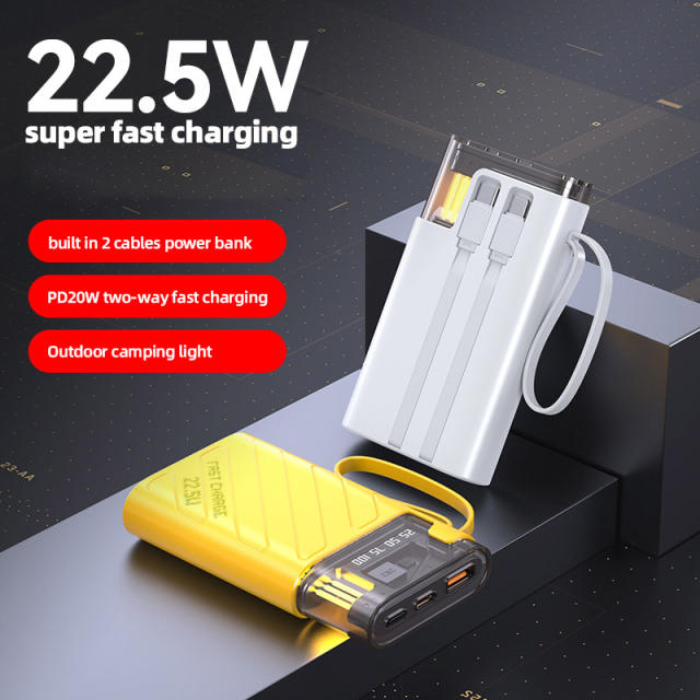 22.5W super fast charge built in two cables power bank