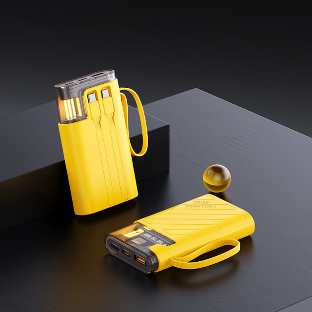 22.5W super fast charge built in two cables power bank