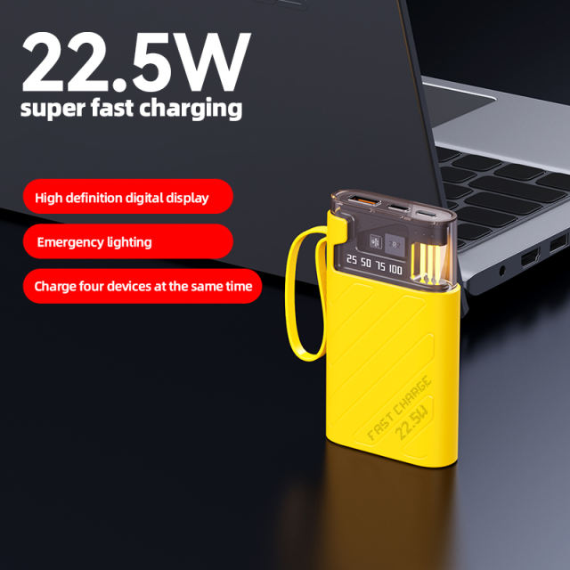 22.5W super fast charge built in two cables power bank