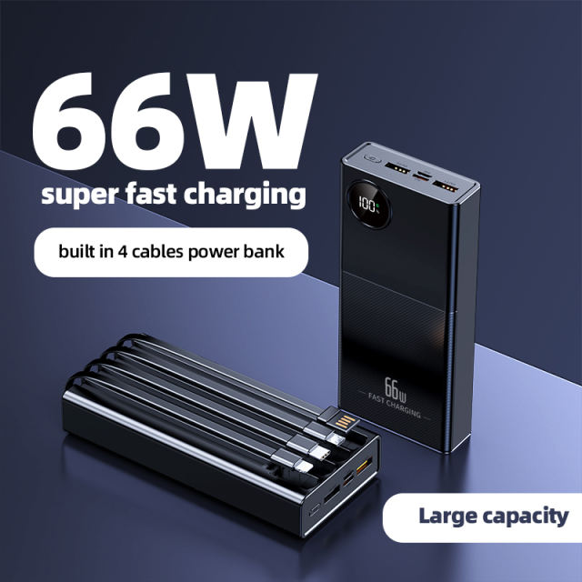 66w super fast charge built in four cables large capacities power bank
