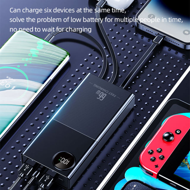 66w super fast charge built in four cables large capacities power bank