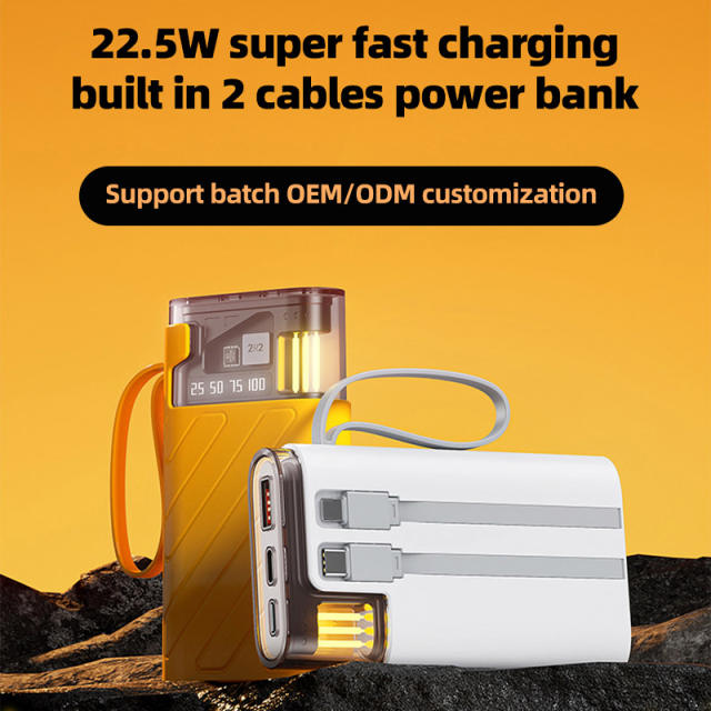22.5W super fast charge built in two cables power bank