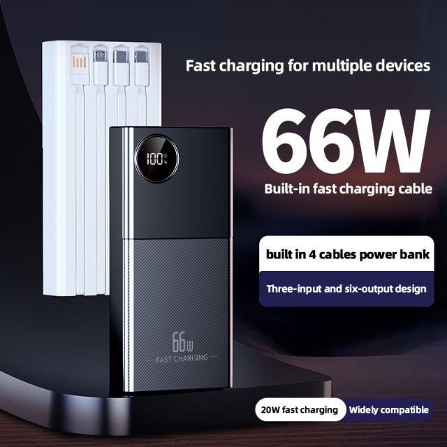 66w super fast charge built in four cables large capacities power bank