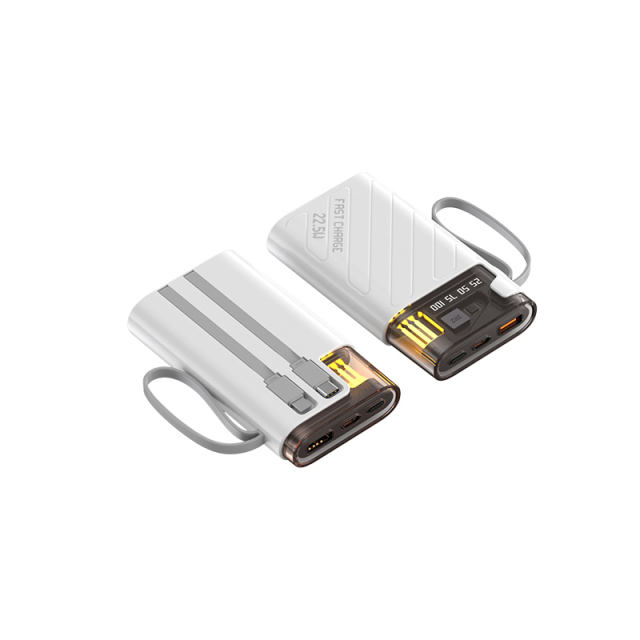 22.5W super fast charge built in two cables power bank