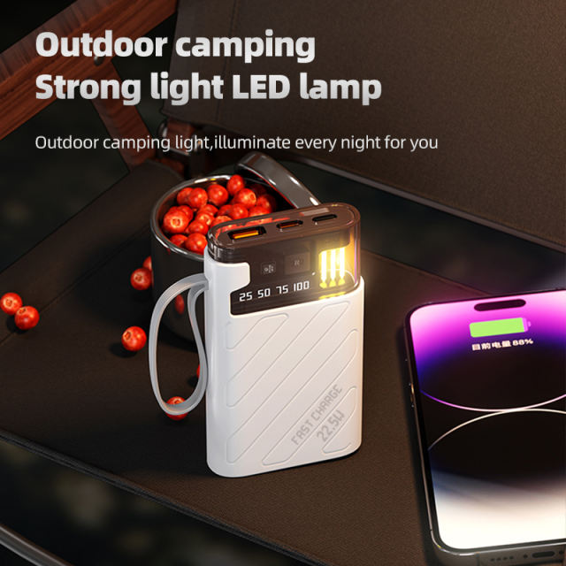22.5W super fast charge built in two cables power bank
