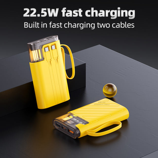 22.5W super fast charge built in two cables power bank