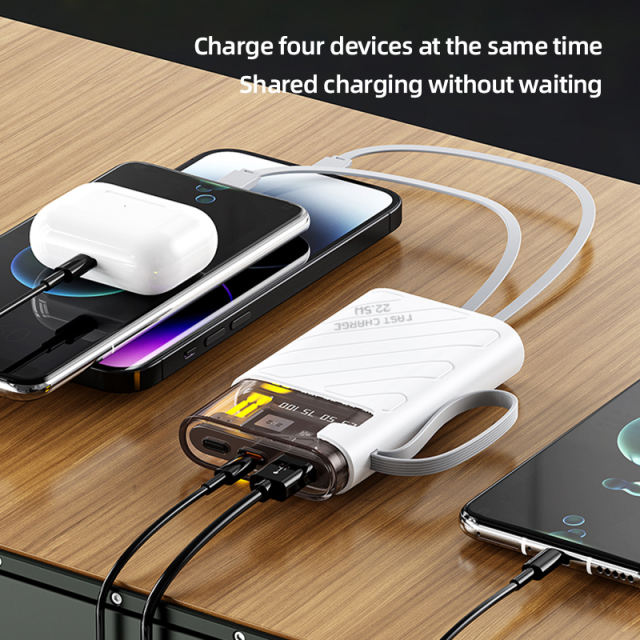 22.5W super fast charge built in two cables power bank