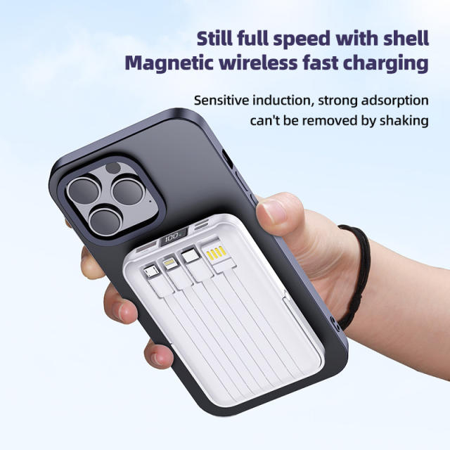 Mini transparent magnetic wireless charging，22.5W super charging built in four cables 10000mAh power bank RC-WP023