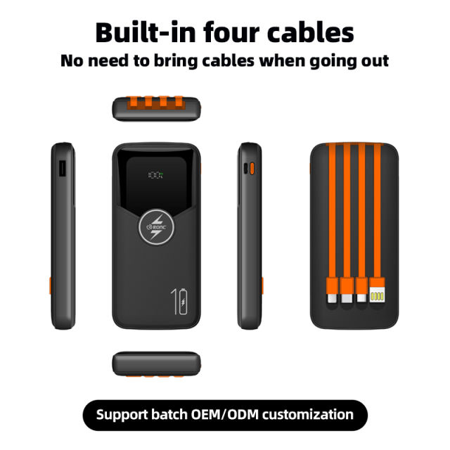 10000mAh intelligent fast charge，built in four cables power bank  RC-P154