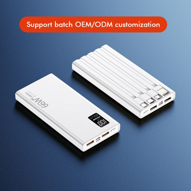 10,000mAh/20,000mAh large capacity,22.5W/66W super fast charge Built in four cables power bank