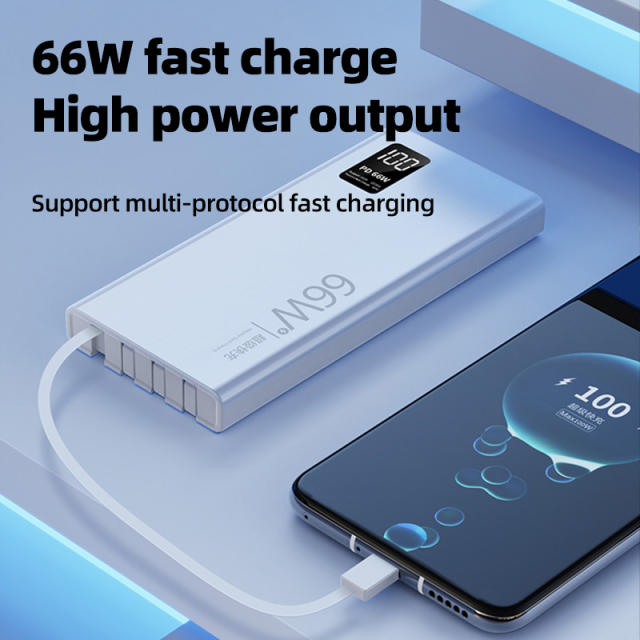 10,000mAh/20,000mAh large capacity,22.5W/66W super fast charge Built in four cables power bank