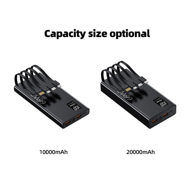 10,000mAh/20,000mAh large capacity,22.5W/66W super fast charge Built in four cables power bank