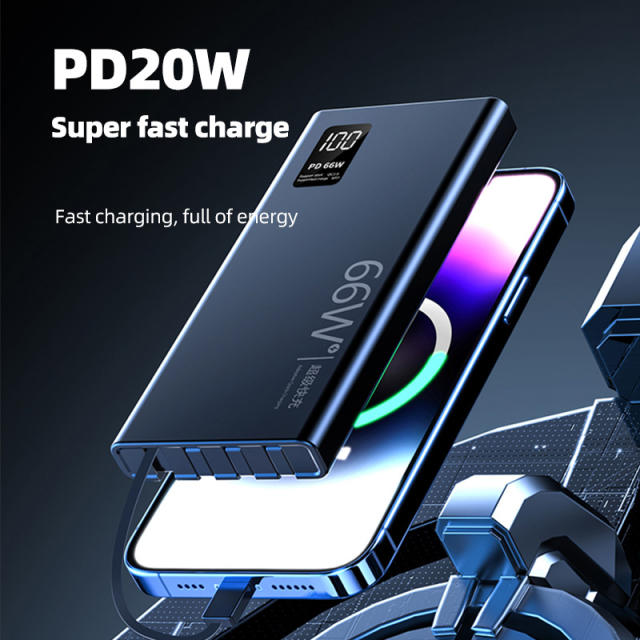 10,000mAh/20,000mAh large capacity,22.5W/66W super fast charge Built in four cables power bank