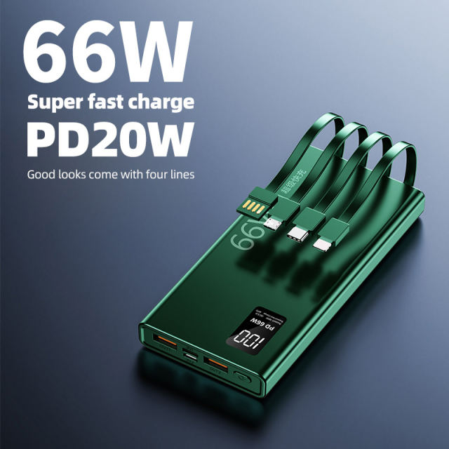 10,000mAh/20,000mAh large capacity,22.5W/66W super fast charge Built in four cables power bank