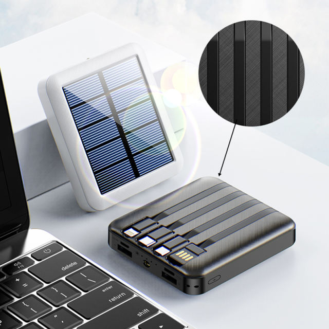 10,000mAh Solar charging Built in 4 cables mini power bank RC-P158