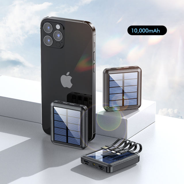 10,000mAh Solar charging Built in 4 cables mini power bank RC-P158