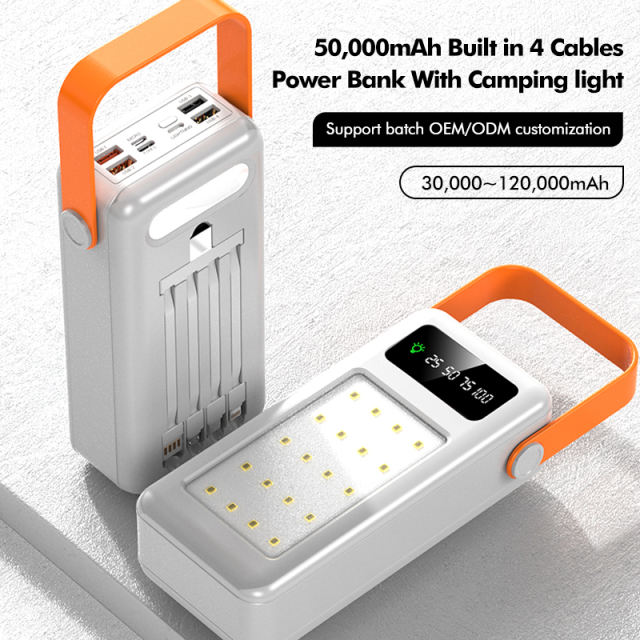 30,000~120,000mAh Large Capacity Built in 4 Cables Power Bank With Camping light RC-P306