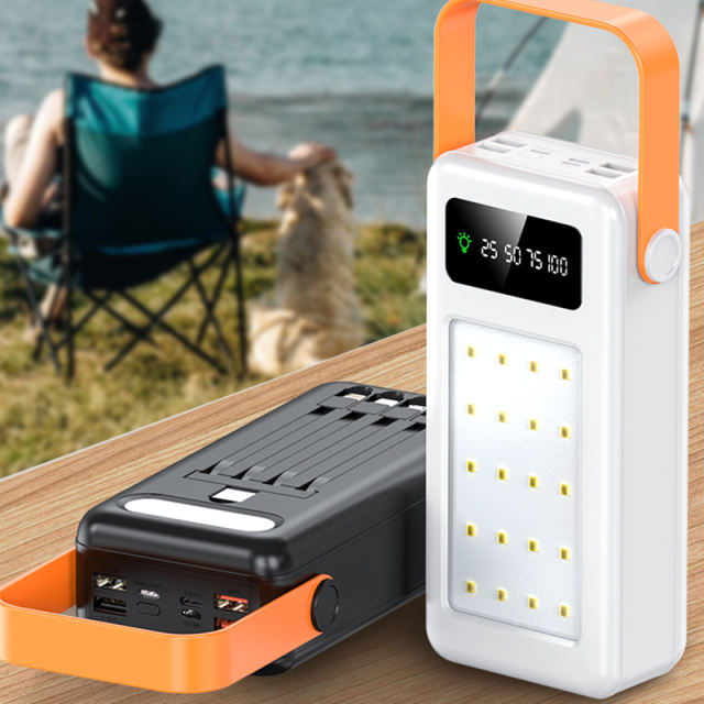 30,000~120,000mAh Large Capacity Built in 4 Cables Power Bank With Camping light RC-P306